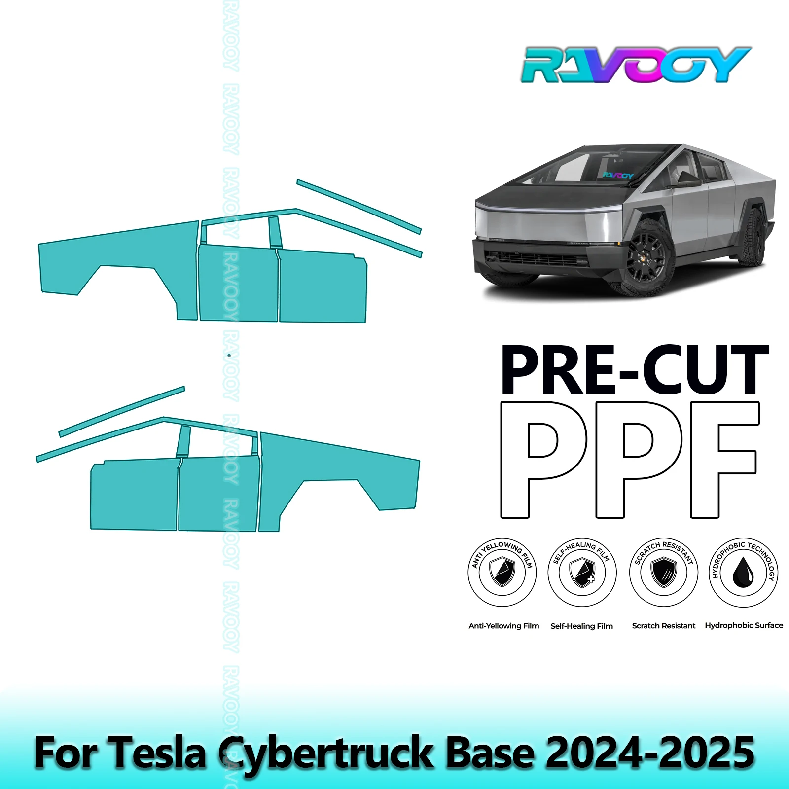 

For Tesla Cybertruck Base 2024-2025 8.5mil Clear Matte Pre-Cut PPF Door & A/B Pillar Kit TPU Paint Protection Film Set