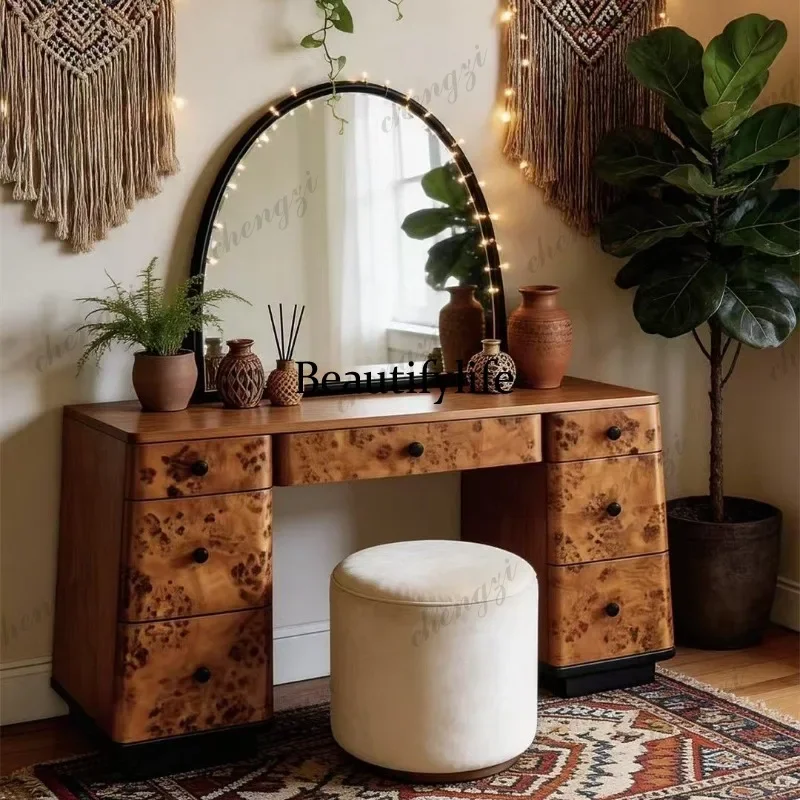 Y136 Medieval style solid wood bark dresser multi-drawer with chest removable makeup table designer bedroom table