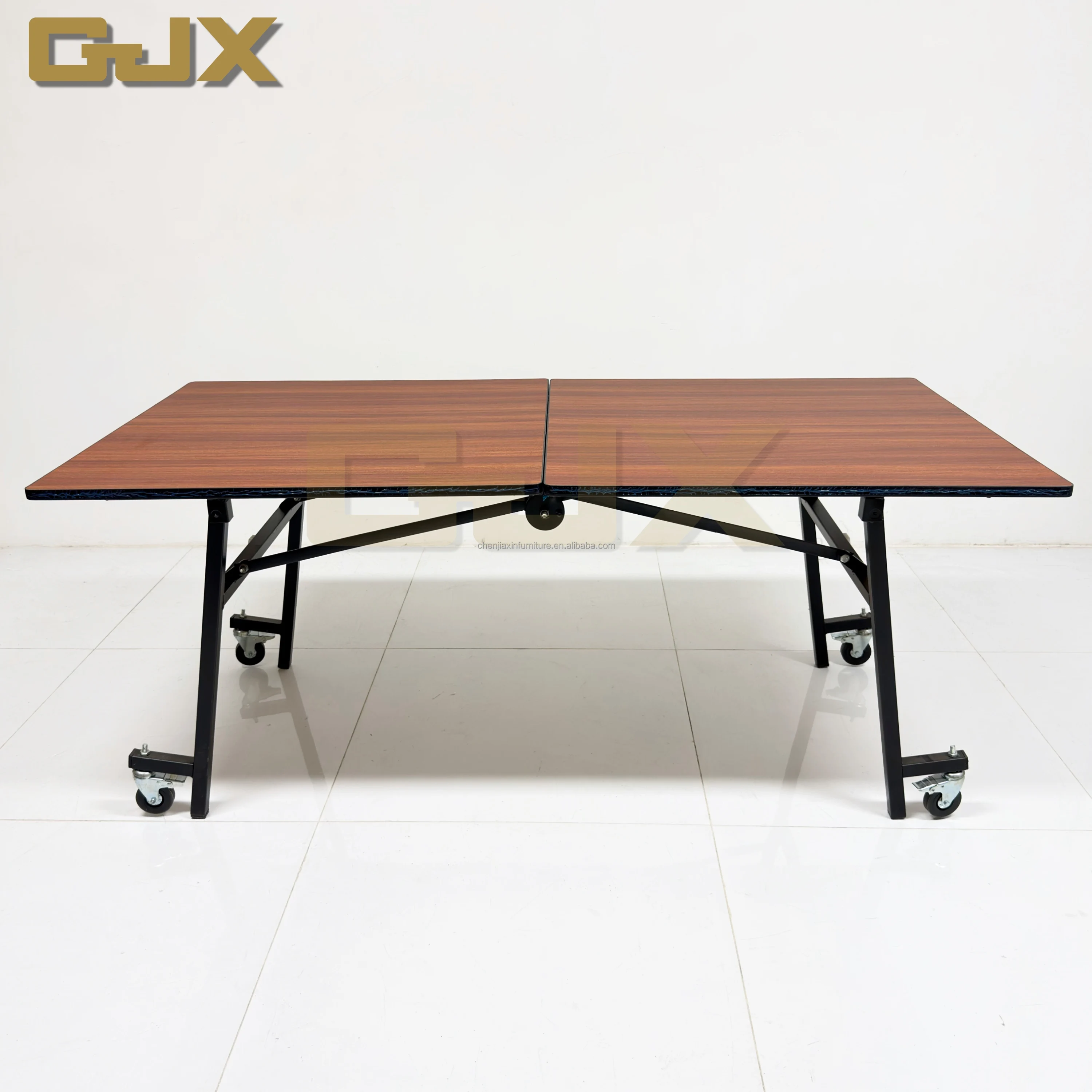 Wholesale  Hotel Lobby Conference Room Furniture Veneer Desktop Folding Rectangular Banquet Dining Tables with Wheels