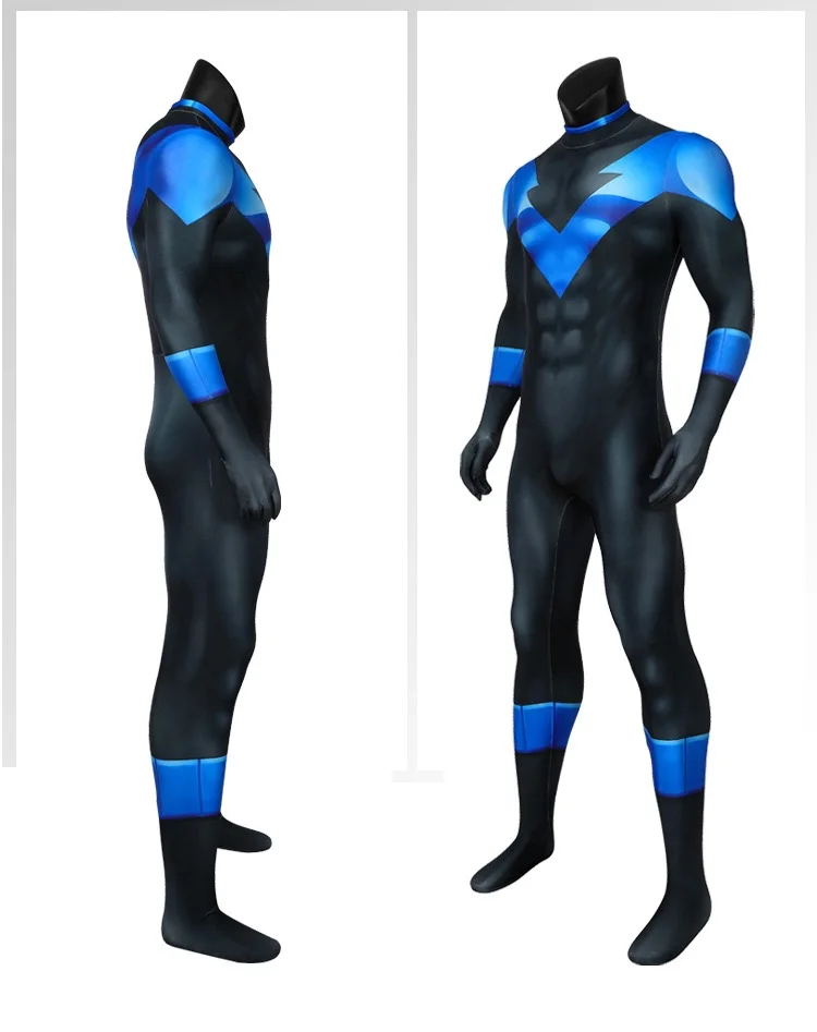 In Stock Haloween Night Cosplay Wing Dick Cosplay Costumes Jumpsuit with Eye Mask Superhero Zentai Suit