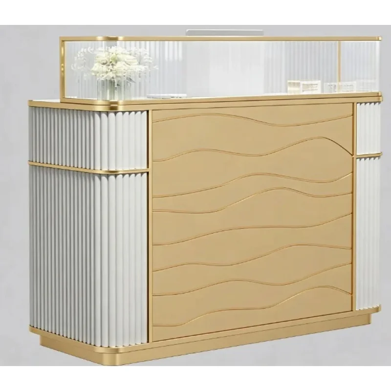 custom.Elegant Wave Pattern LED Lighting Jewelry Cashier Counter with Fluted Panel Design
