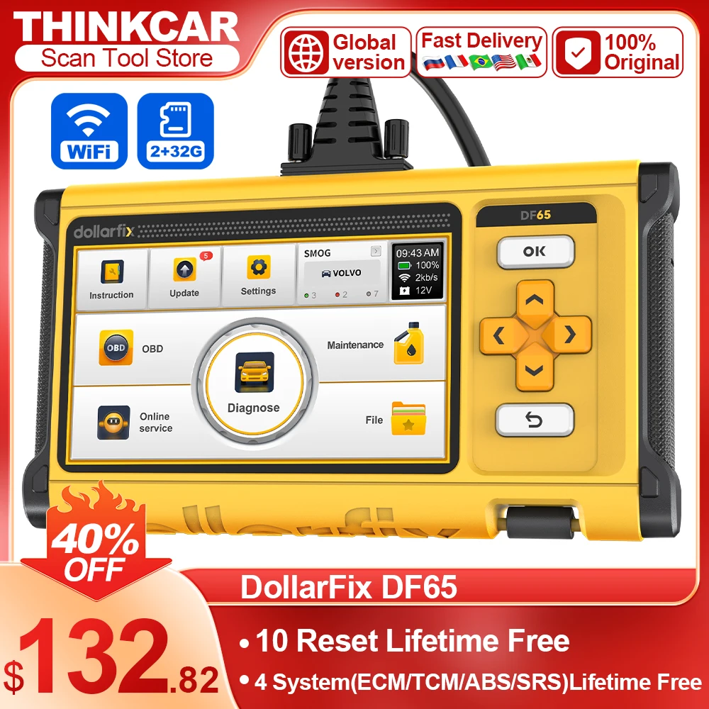 DollarFix DF65 OBD2 Car Code Reader Engine TCM ABS, SRS,System Diagnosis OBDⅡ Car Scanner Oil,EPB,SAS,10 Resets Diagnostic Tool