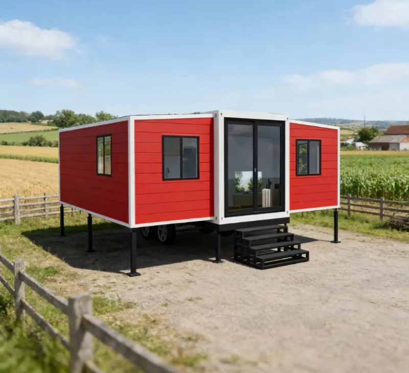 Customized 20ft Tiny Villa Double Wing Prefab Expandable Folding Mobile Steel Container House 2 3 4 Bedroom Living Tiny Home