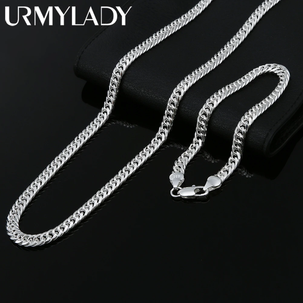 Fashion original brand 925 Sterling Silver man 6MM geometric chain bracelets neckalces for women Party wedding jewelry sets