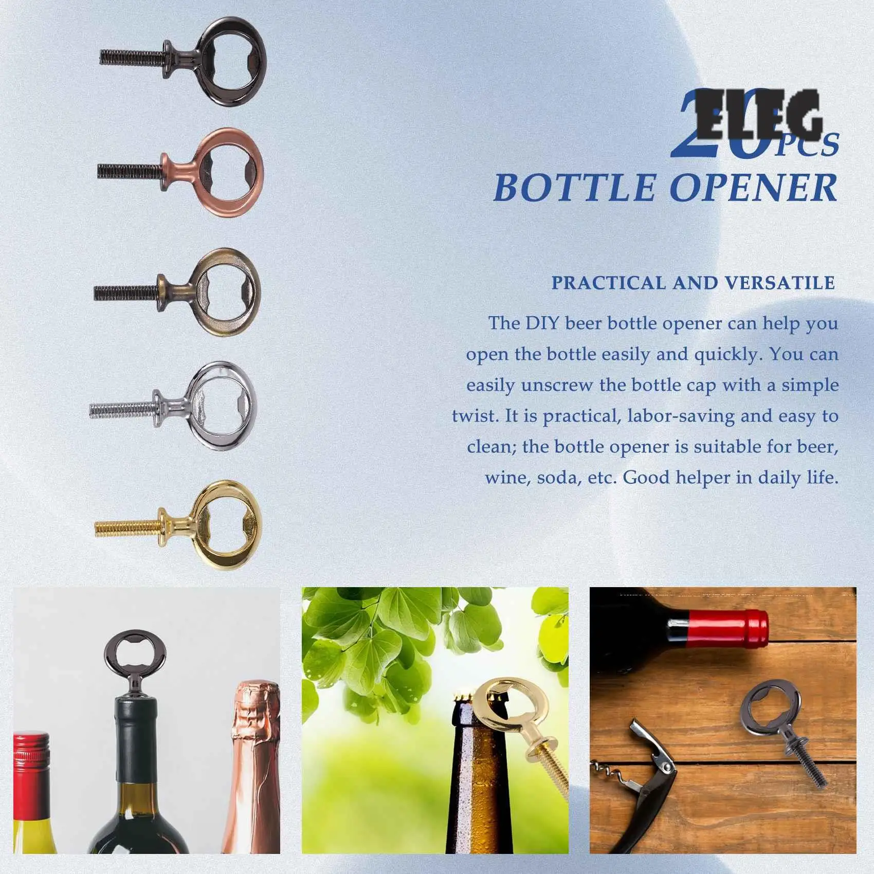 

ELEG-20Pcs Metal Bottle Opener Blanks Stainless Steel Bottle Opener Inserts Kit Threaded Beer Opener Hardware,5 Colors