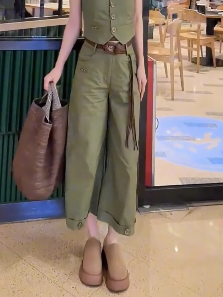 

High Street Sle Military een Широкие девятисекционные брюки Свободные повседневные женские летние брюки нового дизайна Sensation