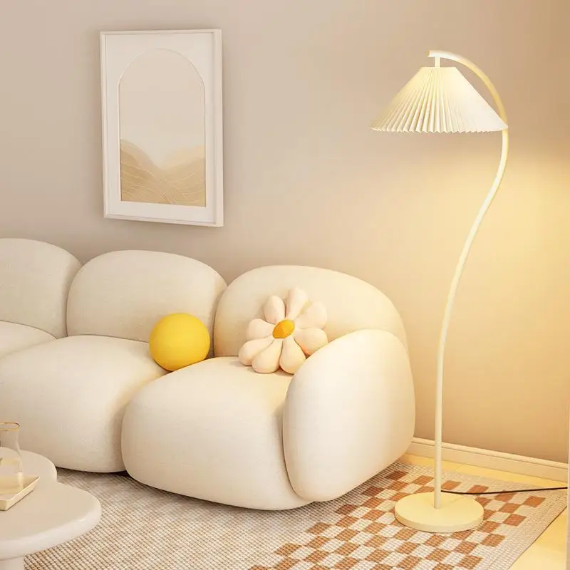 American Style Pleated Floor Lamps LED Fishing Lights Living Room Sofa Bedroom Lights Cream Wind Ins Artistic Atmosphere Lights