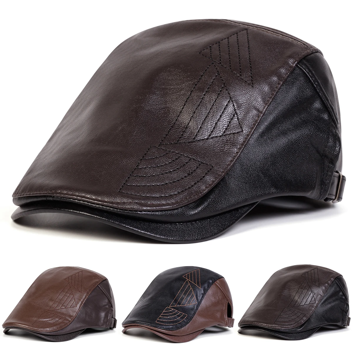 Herren Retro PU-Leder Newsboy Caps Britische Malerhüte Frühling Herbst Seitlich Verstellbare Flache Mütze Hip-Hop Baskenmützen – Detail 1