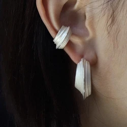 Punk Irregular Geometric Ear Cuff Earrings for Women Men Girls Non-Piercing Silvery Metal Ear Clip Earring Fashion Jewelry Party
