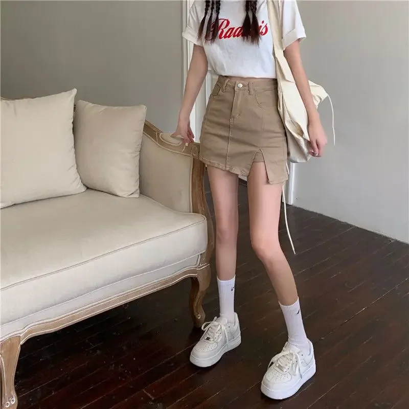 White Jeans Skirts for Women Woman Denim Skirt Tight High Waist Mini Wrap Gyaru Short Aesthetic Clothing Trend 2024 Summer V