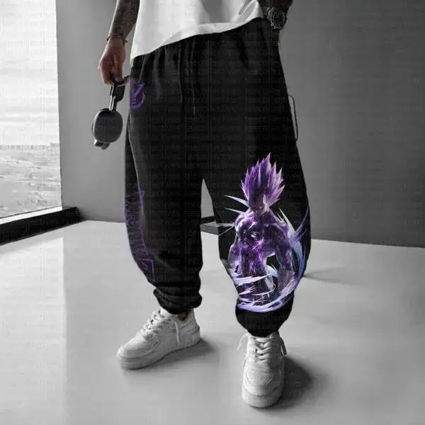 Goku Print Black Cotton Harem Pants New Mens Elastic Waist Street Casual Pants Loose Fit Low Rise Male Fashion Trousers