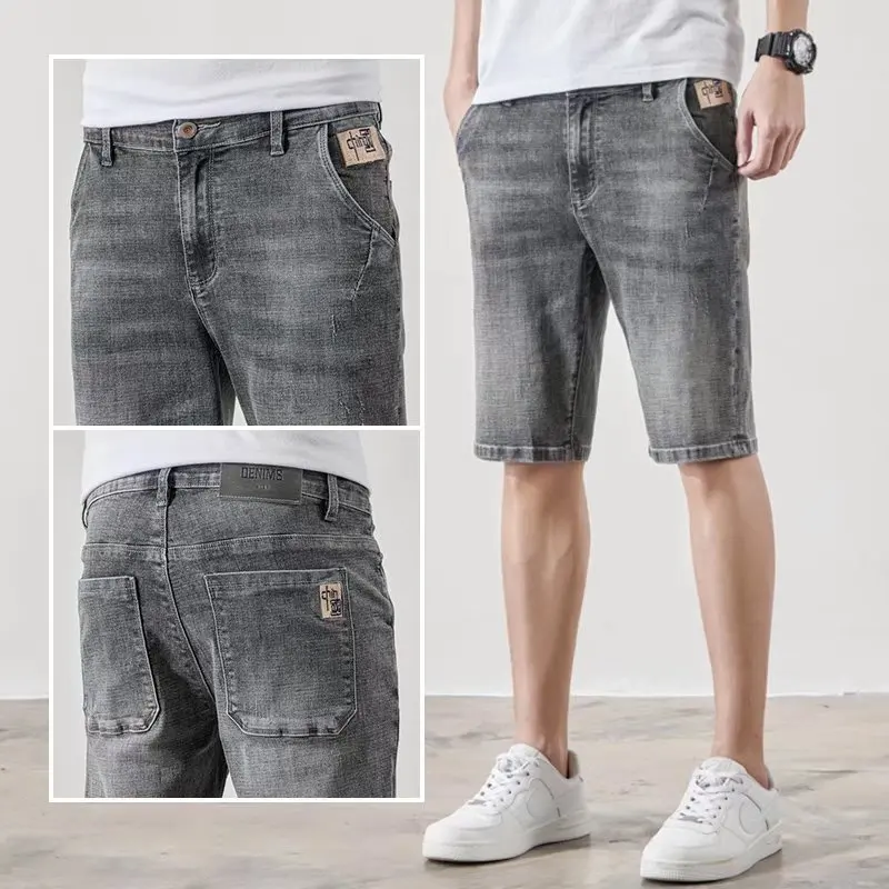 

Slim Fit Ultra Thin Summer Denim orts Men's Casual mid Waist Straight Leg Five kets Water Waed Wear Resistant Jeans