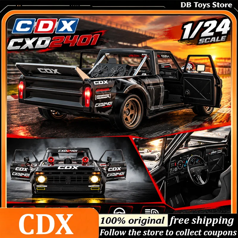 CXD 2401 1:24 Full Proportional 4WD RC Drift Car Desktop Pickup Truck Toy for Boys Adjustable Rear Wing Christmas Gifts