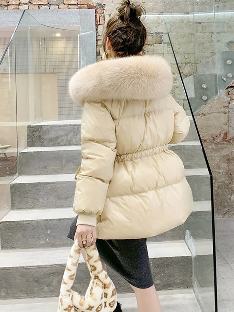 2023 Loose Big Fur Collar Hooded Puffer Jacket Women Thicken Cotton Padded Parkas Coat Autumn Winter Female Warm Clothes Outwear