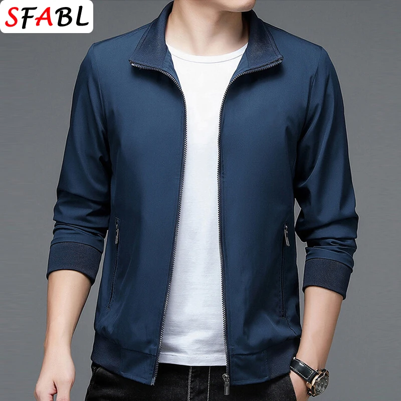 

Spring Autumn Men's Jacket Zip Up Stand Collar Jacket Men Casual Solid Color Business Men's Jacket Luxury Social Outerwear Coats