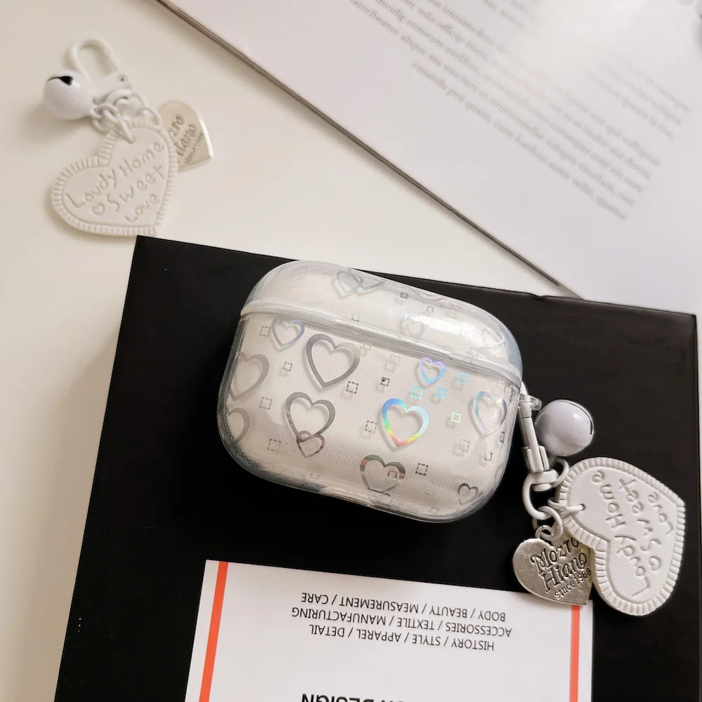 เคส3D ลายหัวใจน่ารักสำหรับ Airpods Pro หูฟังเลเซอร์กากเพชรแบบนุ่มฝาครอบอุปกรณ์เสริมสำหรับ Air Pods 1 2 3พร้อมจี้