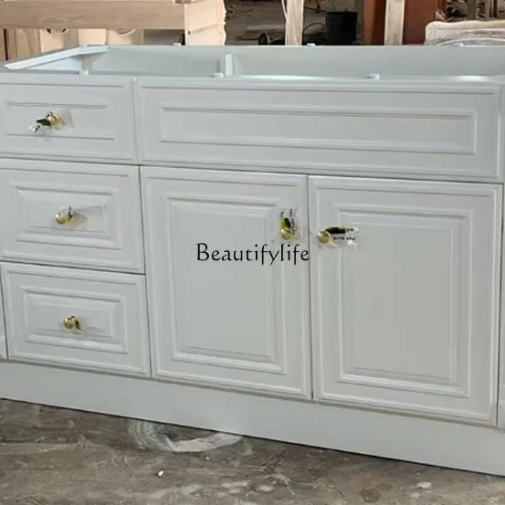 

American oak solid wood bathroom cabinet French modern light luxury marble floor wash basin