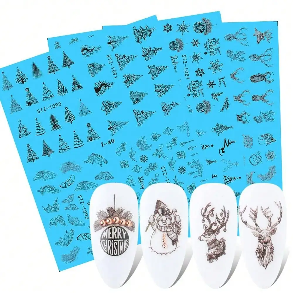 Black Friday Lace Design Water Nail Stickers Christmas Tree Snowman Star Deer Sliders for Nails Manicure Winter Decorations