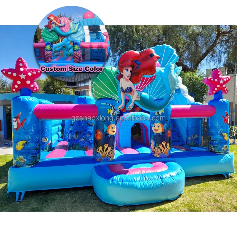 Casa de rebote inflable comercial para niños, parque infantil inflable de sirena oceánica, castillo hinchable combinado, tobogán de castillo saltador Meerjungfrau