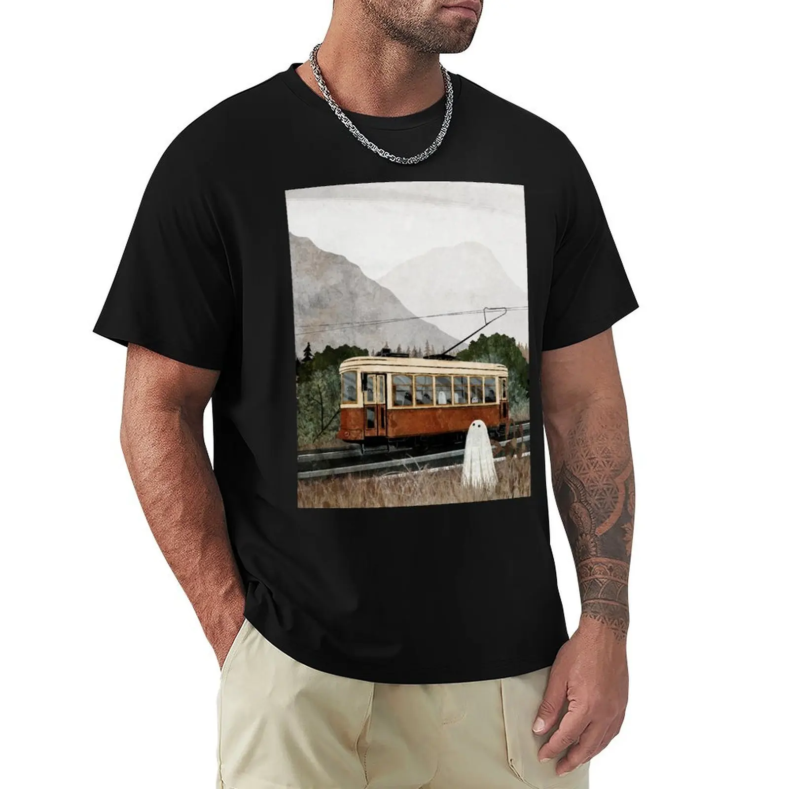 Ghost Tram T-Shirt Daily Casual Short Sleeve Tee Shirt