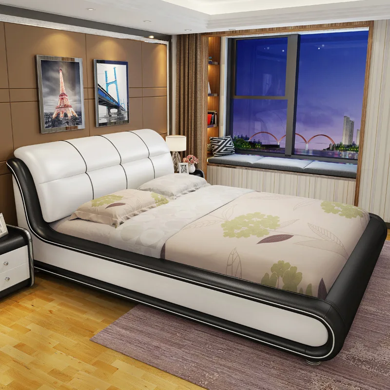 

Modern minimalist, leather double bed, European master bedroom leather art bed