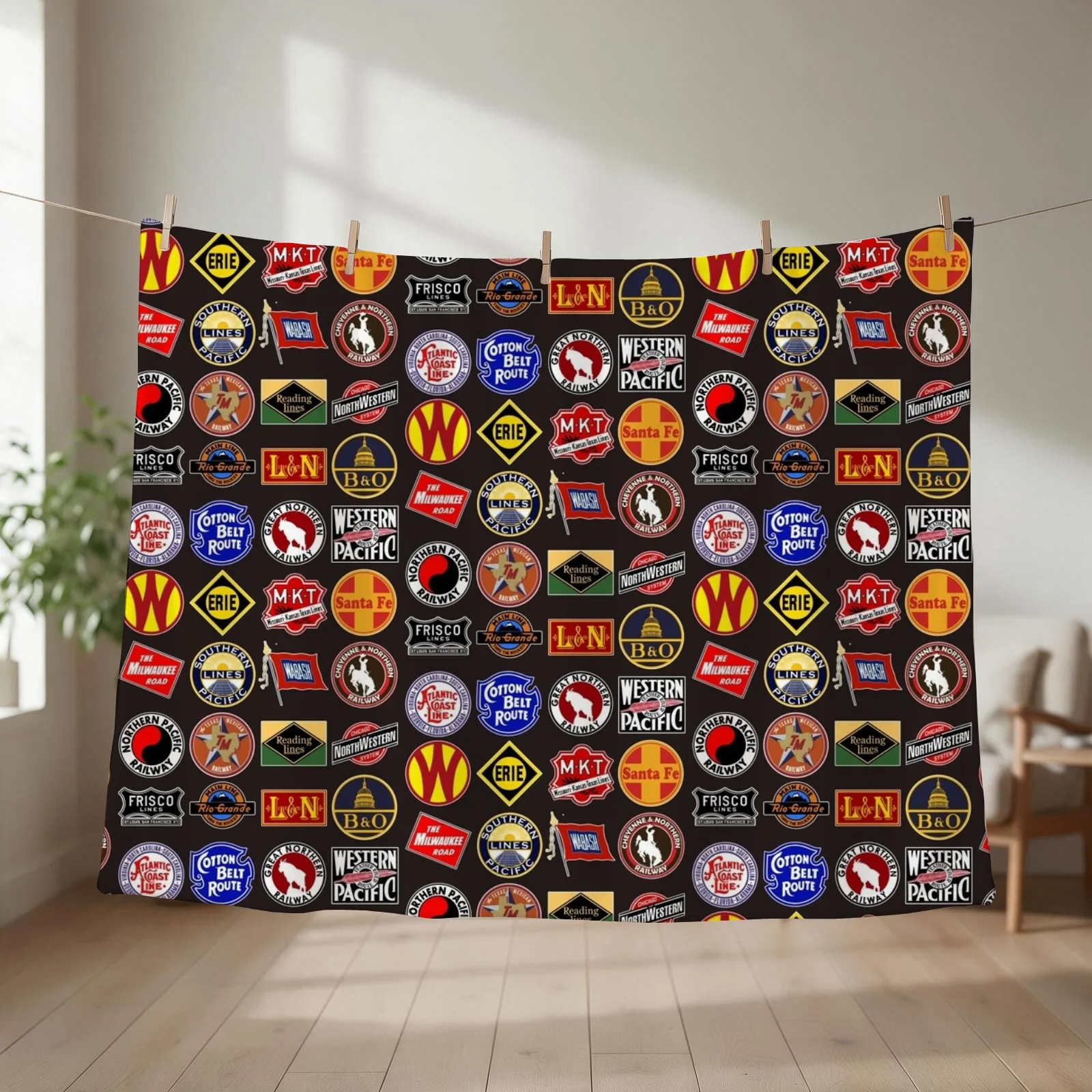 Vintage defunct Railroad Railway logos - Trains hobby Throw Blanket couch cozy soft plush fuzzy picnic outdoor blanket