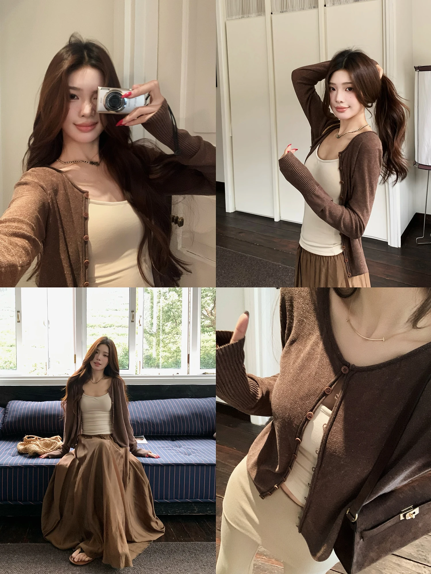 

Breathable Sun Protection Long Sleeve Shirt Little Lady Britney 327 New Style Woolen Acrylic Silk Linen Blend Open Cardigan
