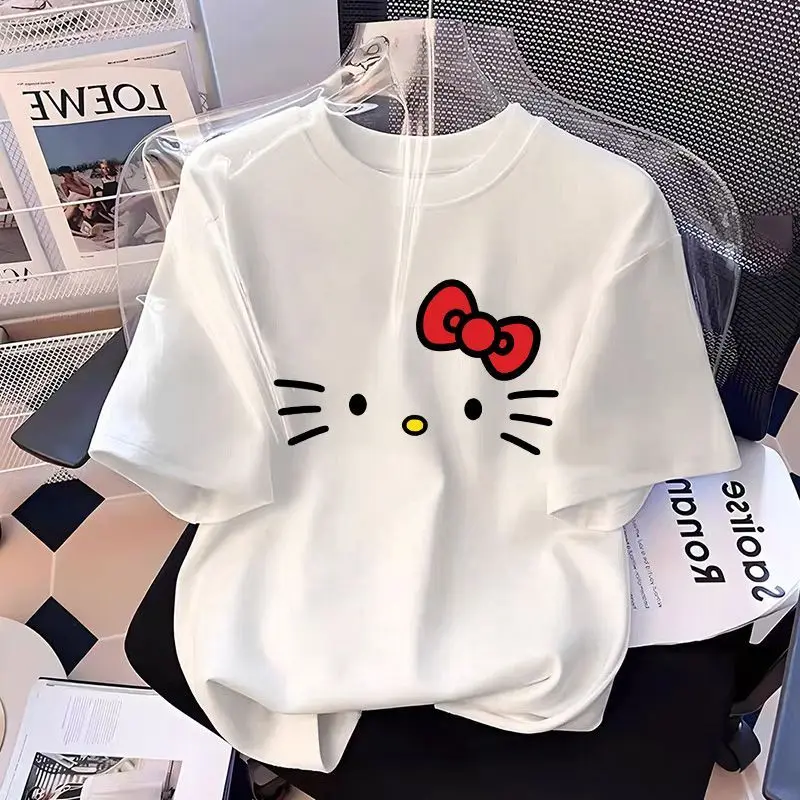 

Hello Kitty 2025 New Korea Sleeves Print Couple T-shirt For Women Men Summer Short Sleeve Cotton Tees Casual Streetwear Y2k Tops