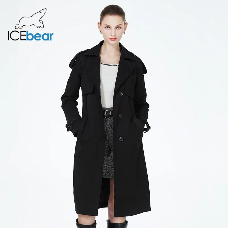 ICEbear 2023 new women\'s autumn windbreaker high-quality long single breasted female fashion clothing brand apparel GWF20029D