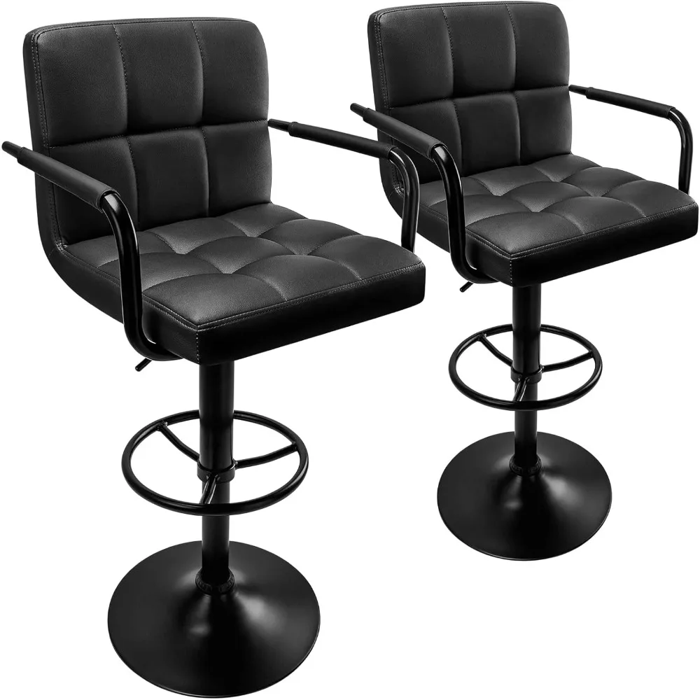 

Bar Stool Set of 2 Swivel Counter Height Bar Chairs with Arms and Back - Black (Black Base, 2pcs)
