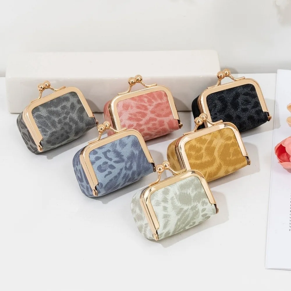 Luxury Leopard Print Kiss Lock Coin Purse Square PU Leather Leather Jewelry Bag Multifunctional Mini Small Item Bag Woman Girl