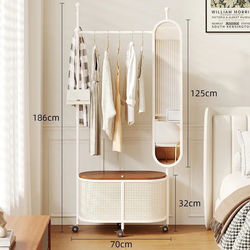 

French bedroom floor-to-ceiling hanger mirror full-body mirror coat rack integrated mobile full-length mirror simple dust-proof