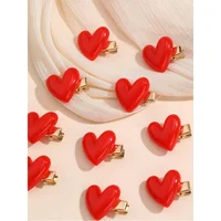 10pcs/Set Girls Valentine's Day & New Year Red Heart Hair Clips Set, Suitable For New Year Decoration And Daily Decoration - Image 3