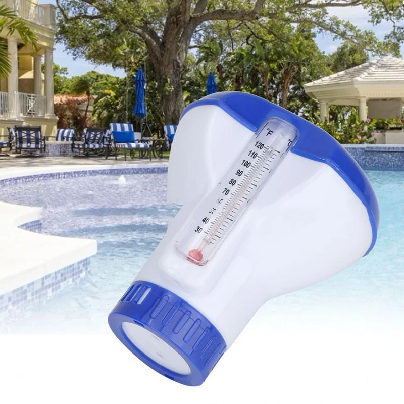 Automatic Pump Swimming Pool Floating Chemical Chlorine Dispenser with Thermometer Disinfection 1pc