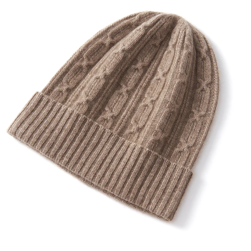 Novo outono inverno chapéus femininos 100% caxemira pura malha chapelaria macio quente chapéu moda grosso boné 3 cores gorros de alta qualidade