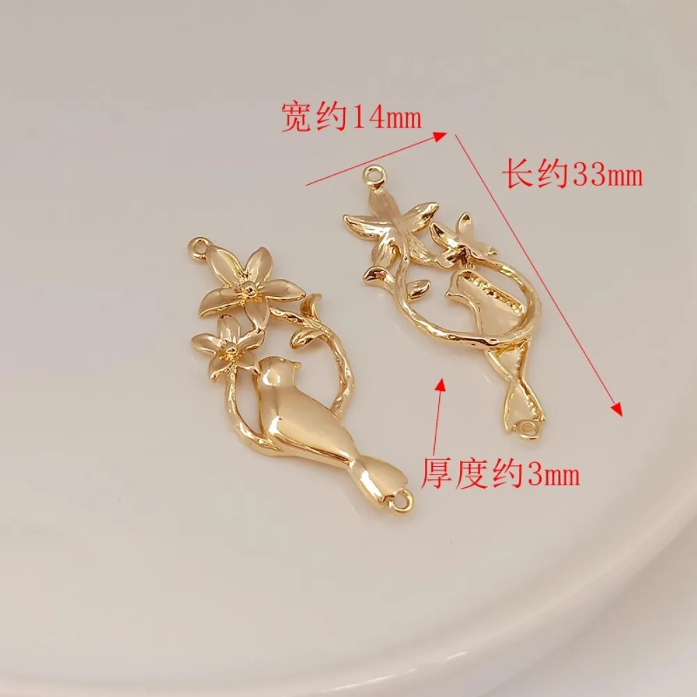 14K Gold-plated Branches, Five-leaf Flowers, Little Birds, 33*14mm Double Pendant Chain Bracelet, DIY Accessory Material