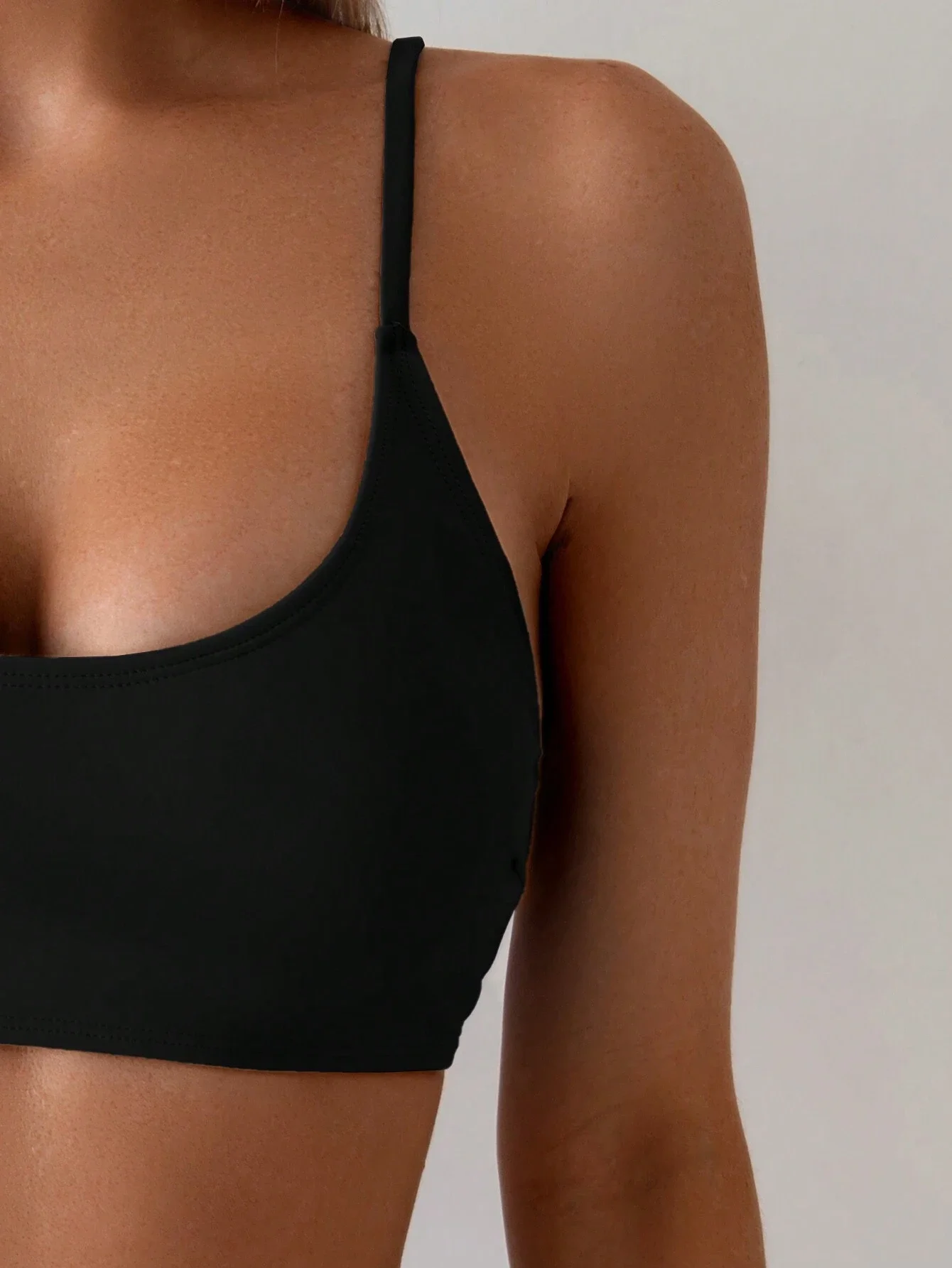 

Black Solid Women's Sexy Two-Piece Bikini Set With Lace Up Back