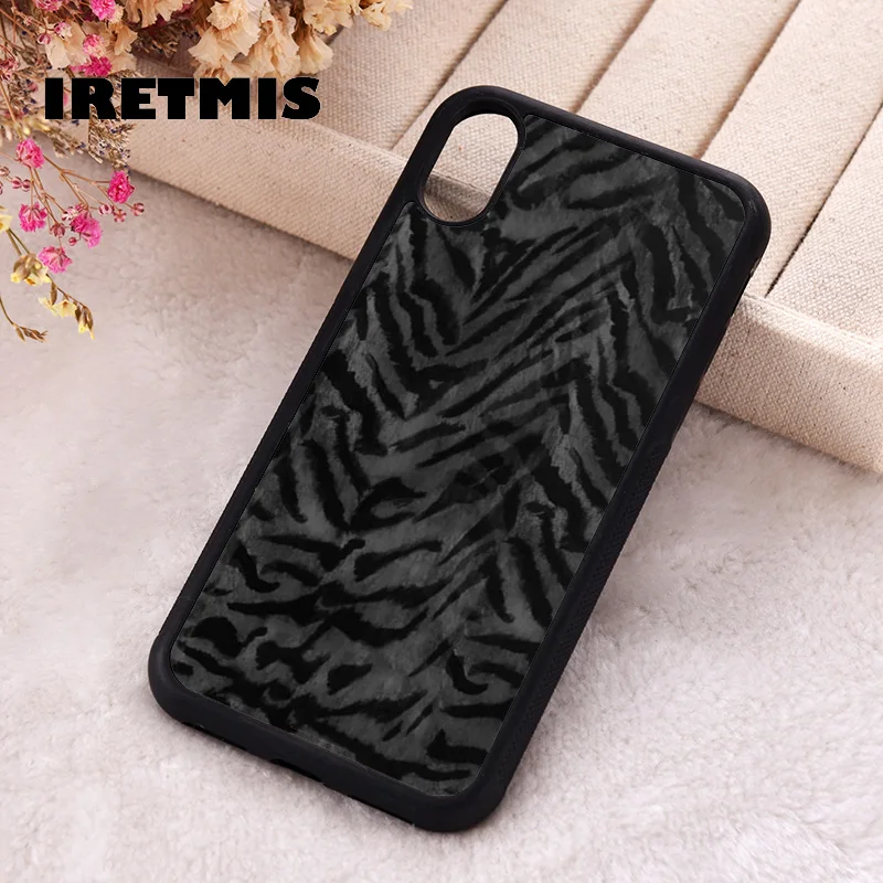 Iretmis Phone Cover Case For iPhone X XS Max XR 11 12 13 PRO MINI 14 15 16 Plus Rubber Silicone Black Tiger Stripe