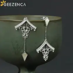 GEEZENCA White Mother of Pearl 925 Silver Dangle Earrings For Women Suspended Fish Chinese Architecture Unique Earring 2023 New