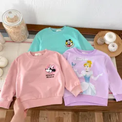 Cartoon Minnie Cute Baby Girls Sweatshirt Autumn Clothing Loose Casual Round Collar Pullover Tops Disney Children Hoodie 6m-6y