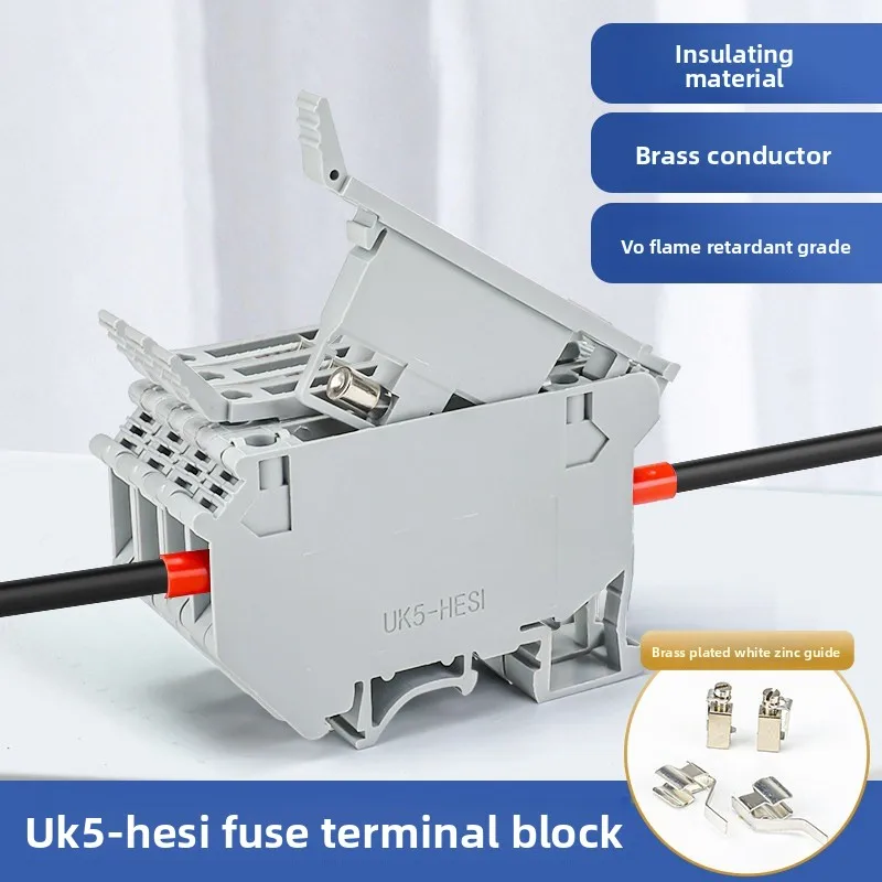 10Pcs UK5-HESI Screw Din Rail Terminal Block Fuse Holder 5*20mm without LED With Disconnect Lever Wire Electrical Connector