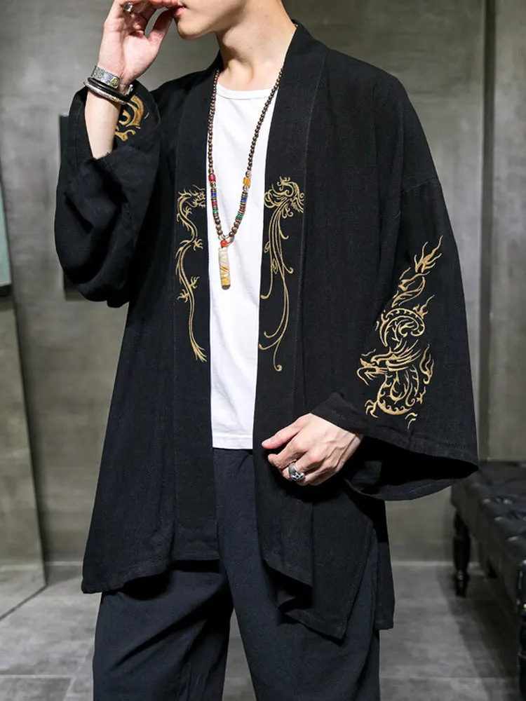 

Мужская тонкая осенняя верхняя одежда с вышивкой, свободная классическая молодежная мода, традиционный костюм ханьфу, топ