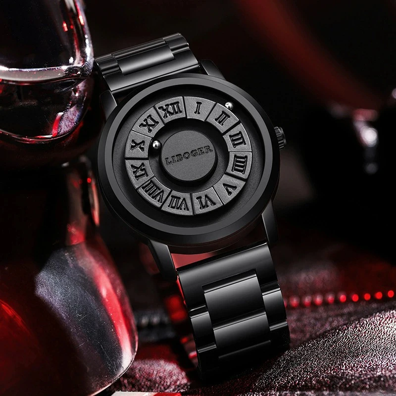 Vintage Business Men Watch Magnetic Steel Ball Hand No Mirror Touch To Read Time New Design Stainless Steel Strap Quartz Wristwa