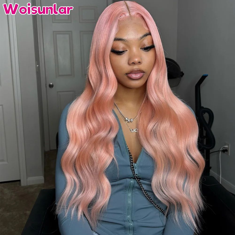 

36 34 inches Light Pink Lace Frontal Wigs human hair 13x4 13x6 Transparent Lace body wave 200% Black women Human Hair wigs 100%