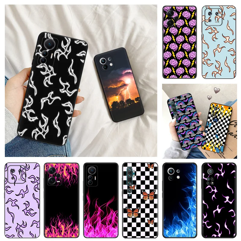 Ultra Thin Lightning Purple Red Flame Black Phone Case for Redmi Note13 4G 12s 12c 13c Xiaomi 13 12 Lite 12x 12t Pro Cover