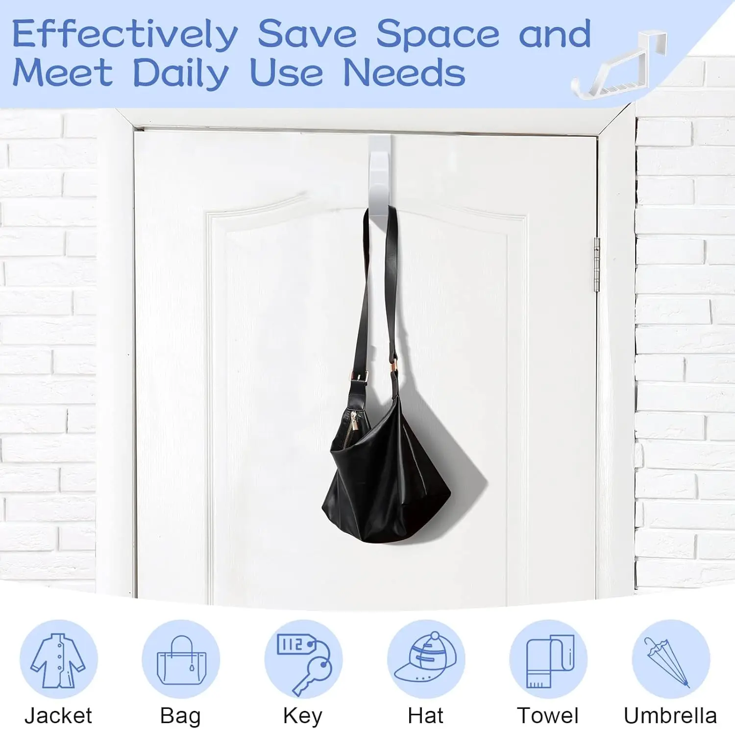 2 Pack Over The Door Hooks for Hangers - Extra Strong White Plastic Over Door Hook for Hanging Clothes, Towels, Robes, Hats, Bag