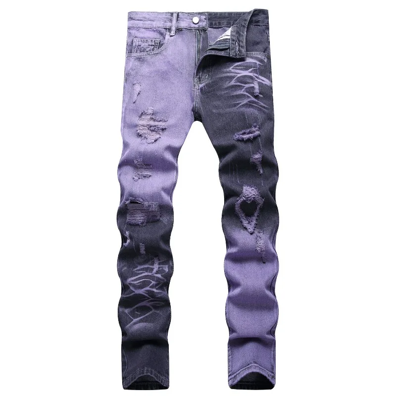 Die neuen trendigen Herren-Jeans zum Abnehmen, nicht elastisch, stilvoll, Patchwork, zerrissen, für die sommerliche Jugendsaison, Dopamin-Mode