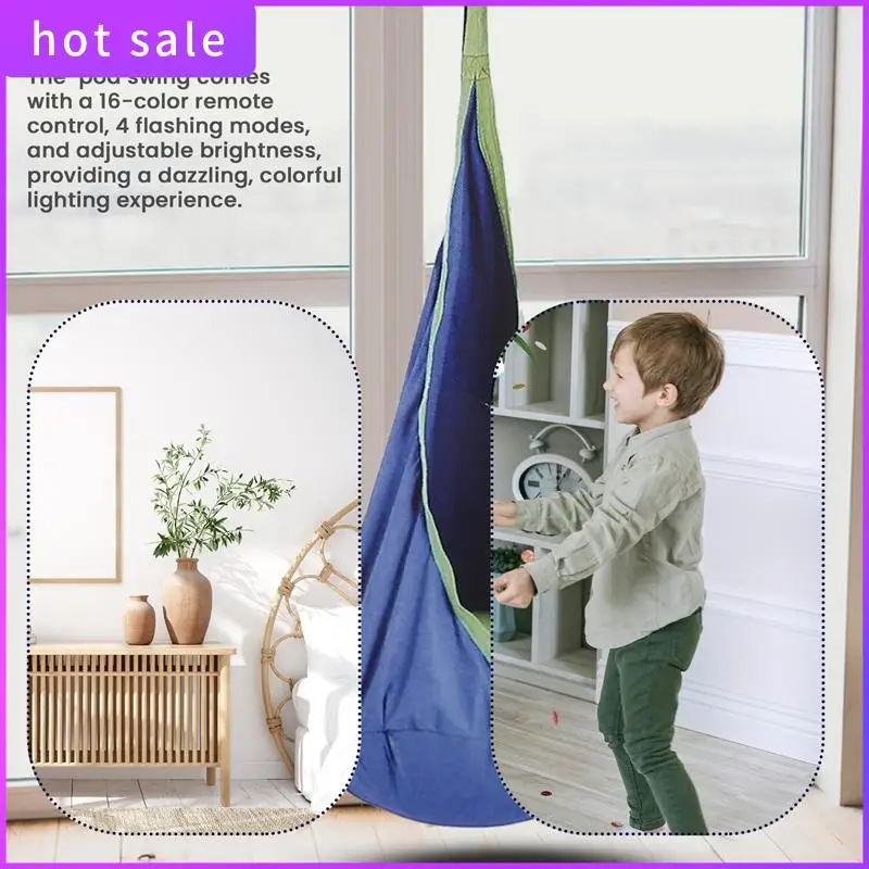 

A05I-Light Up Kids Pod Swing Seat,Therapeutic Sensory Swing,Hug Ceiling Snuggle Swing, Adjustable Fabric Hammock