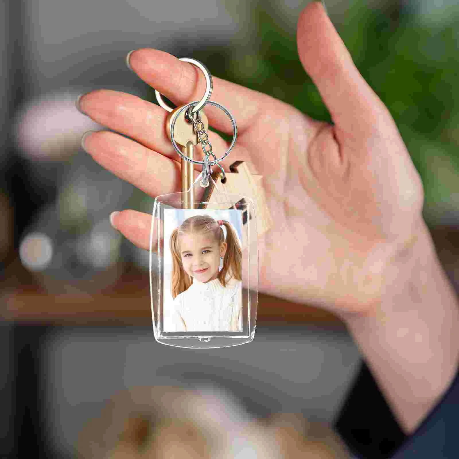 100 Pcs Key Holder Transparent Blank Insert Photo Frame Heart Picture Split Keychain Keyring