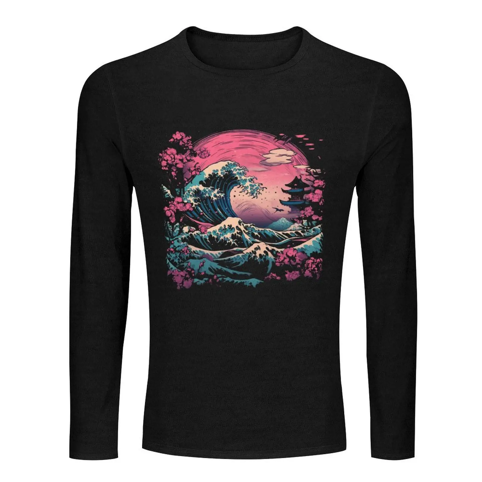 Synthwave Traditional Japanese Wave Long T-Shirt T-shirt for a boy black t shirts heavy weight t shirts for men